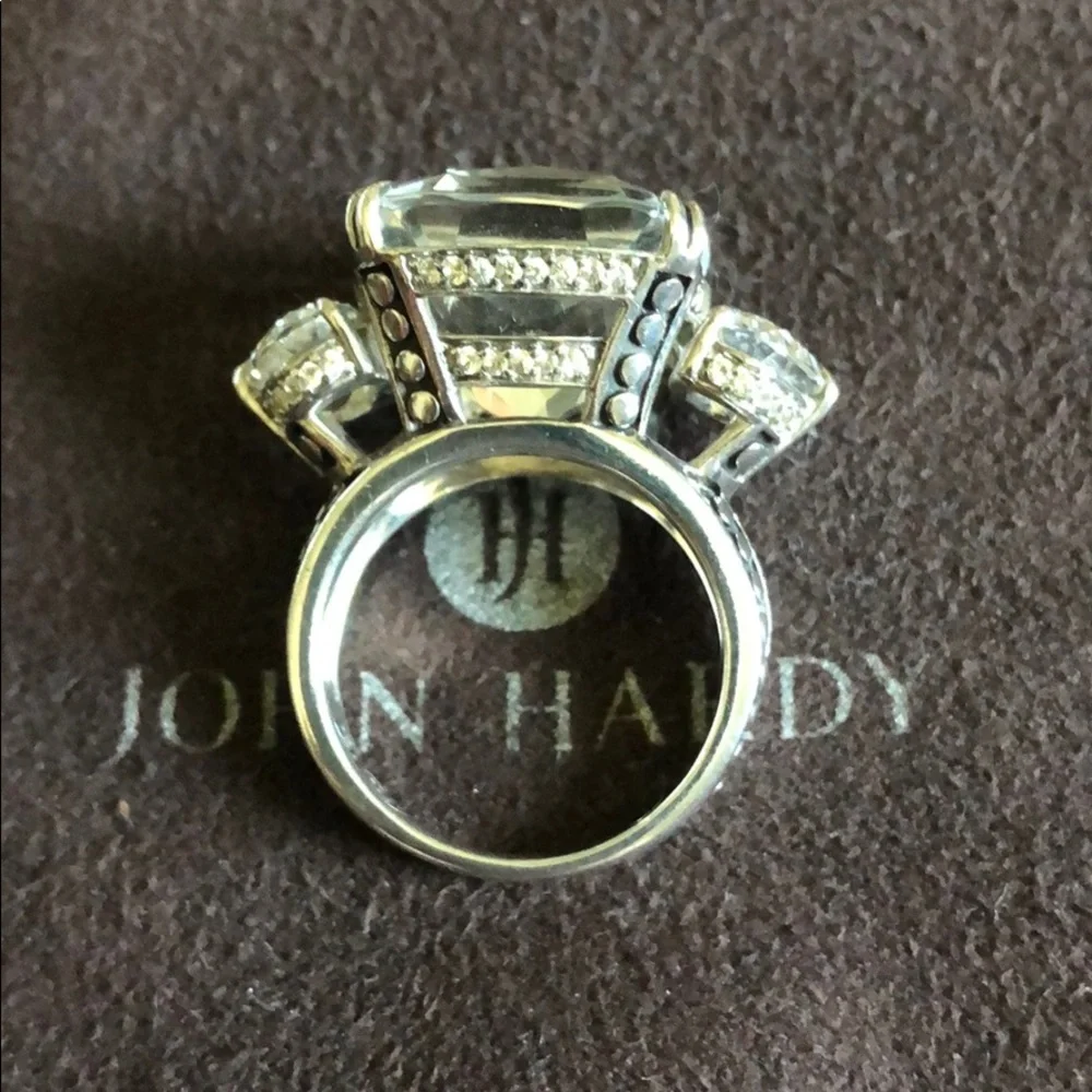 John Hardy Silver-Tone Ring with Clear Stones - Picture 2 of 8